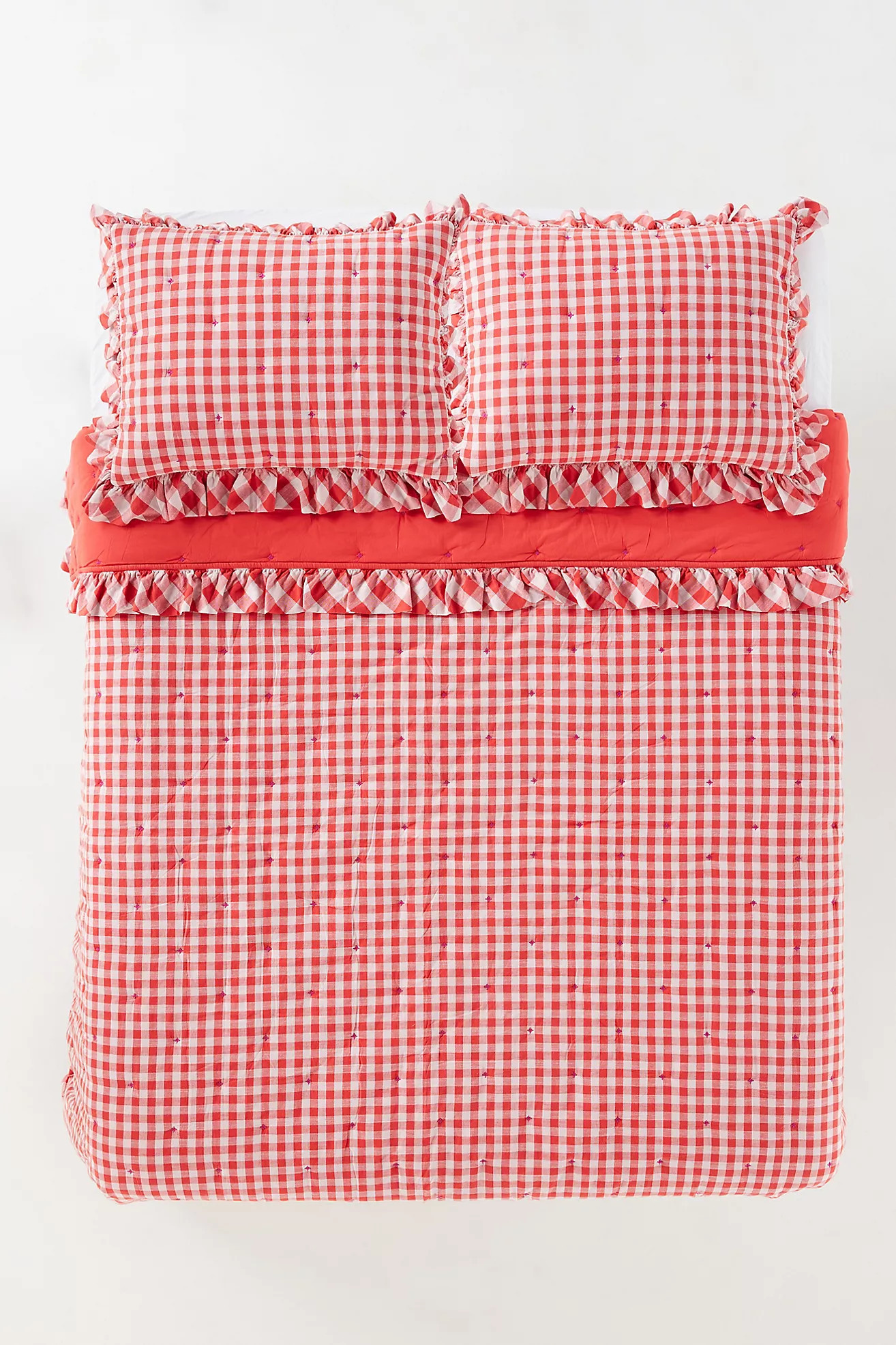 Gingham Ruffle Yarn-Dyed Cotton Quilt | Anthropologie (US)