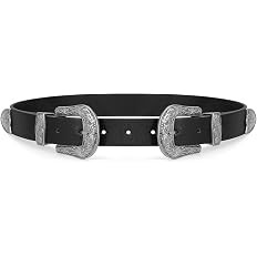 WHIPPY Vintage Western Leather Belt for Women Double Buckle Retro Cowgirl Waist Belts for Jeans P... | Amazon (US)
