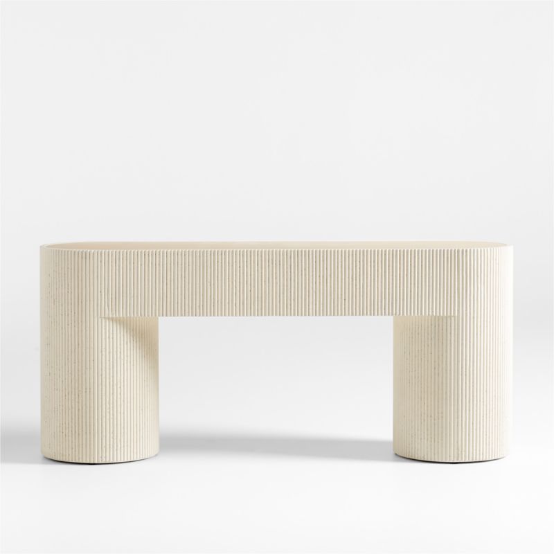 Kahn 72" Oval Ribbed White Concrete and Oak Wood Console Table | Crate & Barrel | Crate & Barrel