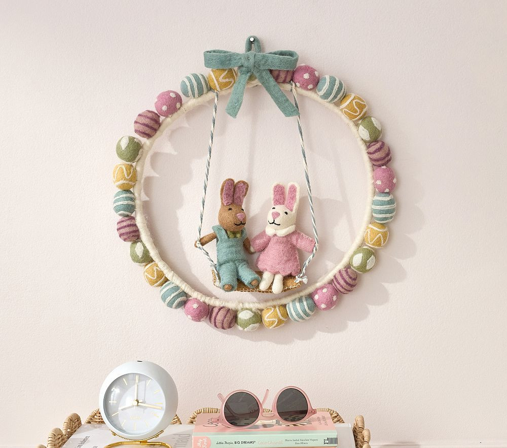 Felted Easter Bunny On Swing Wreath | Pottery Barn Kids
