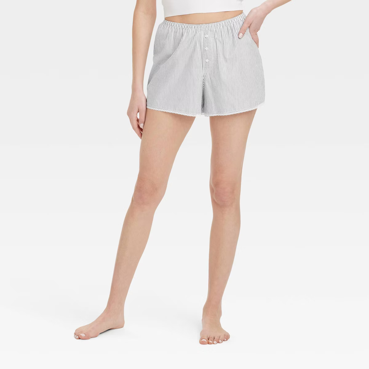 Women's Lace Trim Boxer Pajama Shorts - Colsie™ Gray Striped XL | Target