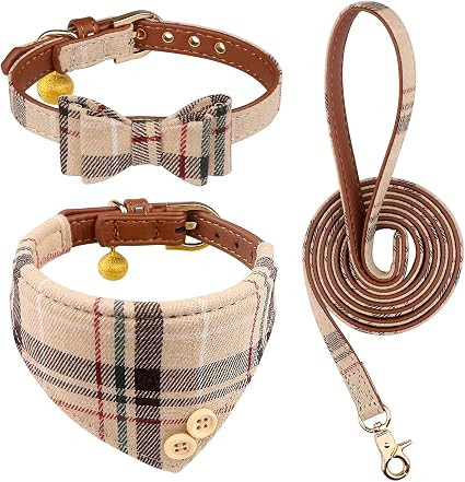 3 PCS Dog Collars for Small Puppy Collar and Leash Set, Bow Tie with Bell, Bandana Leather for Sm... | Amazon (US)