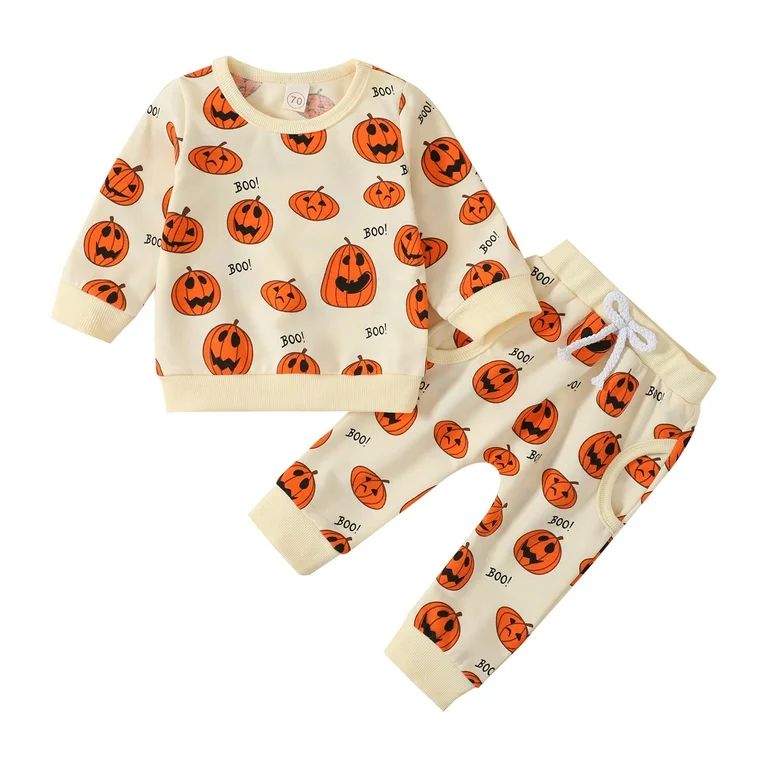 Younger Tree Baby Halloween Clothes Outfits Toddler Boy Girl Cute Pumpkin Crew Neck Long Sleeve S... | Walmart (US)