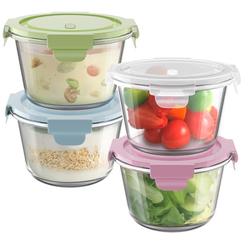 16oz Glass Meal Prep Containers, Airtight 2 Cup Glass Storage Containers with Lids, Heat-Resistant BPA-Free Borosilicate Glass Soup Container for Leftover, Microwave, Dishwasher&Freezer Safe (4 Packs) | Amazon (US)