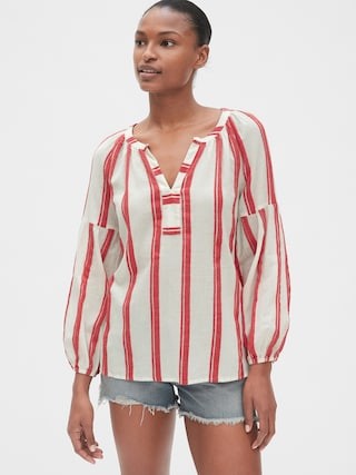Jacquard Stripe Split-Neck Top | Gap US
