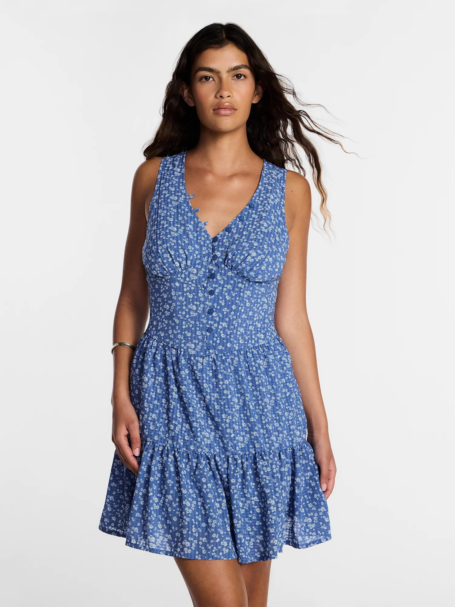 Kacey Lee Women's Sleeveless Tiered V Neck Dress, Sizes XS-XXL | Walmart (US)