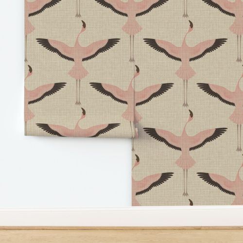 Flamingos on Natural Linen | Spoonflower