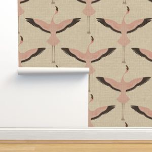 Flamingos on Natural Linen | Spoonflower