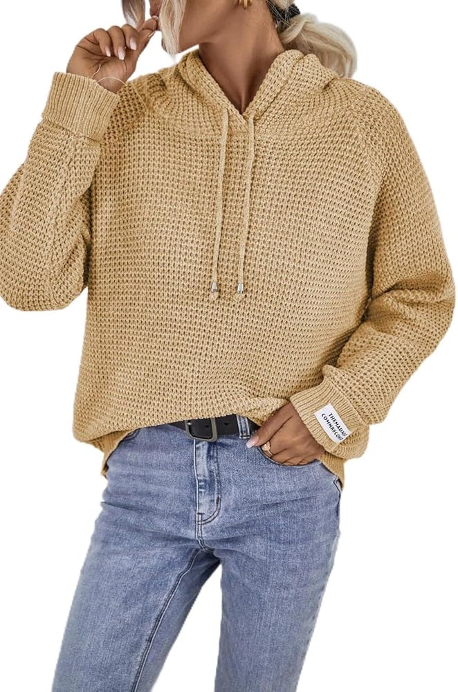 Generic Drawstring Long Sleeve Hooded Sweater Khaki M | Amazon (US)