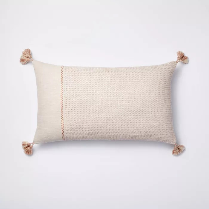 Oblong Woven Texture Tassel Decorative Throw Pillow Blush/Light Beige - Threshold™ designed... | Target