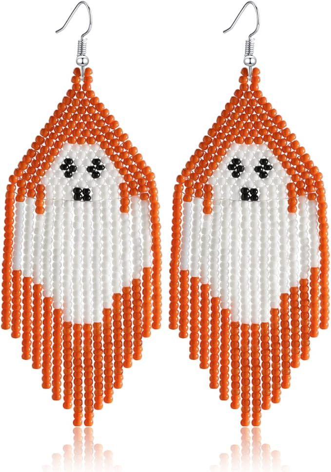 Halloween Earrings for Women Cute Spooky Ghost Beaded Dangle Earrings Fun Halloween Holiday Party... | Amazon (US)