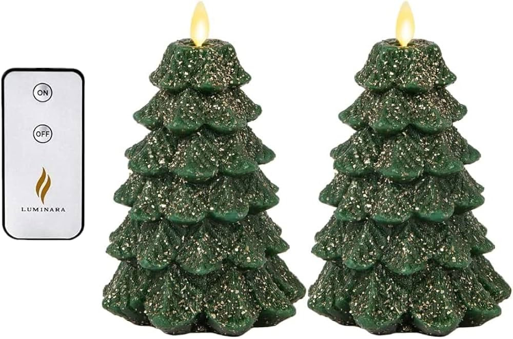 Luminara Set of 2 - Flickering Flameless Christmas Tree Candles - Green All Over Glitter Finish | Amazon (US)