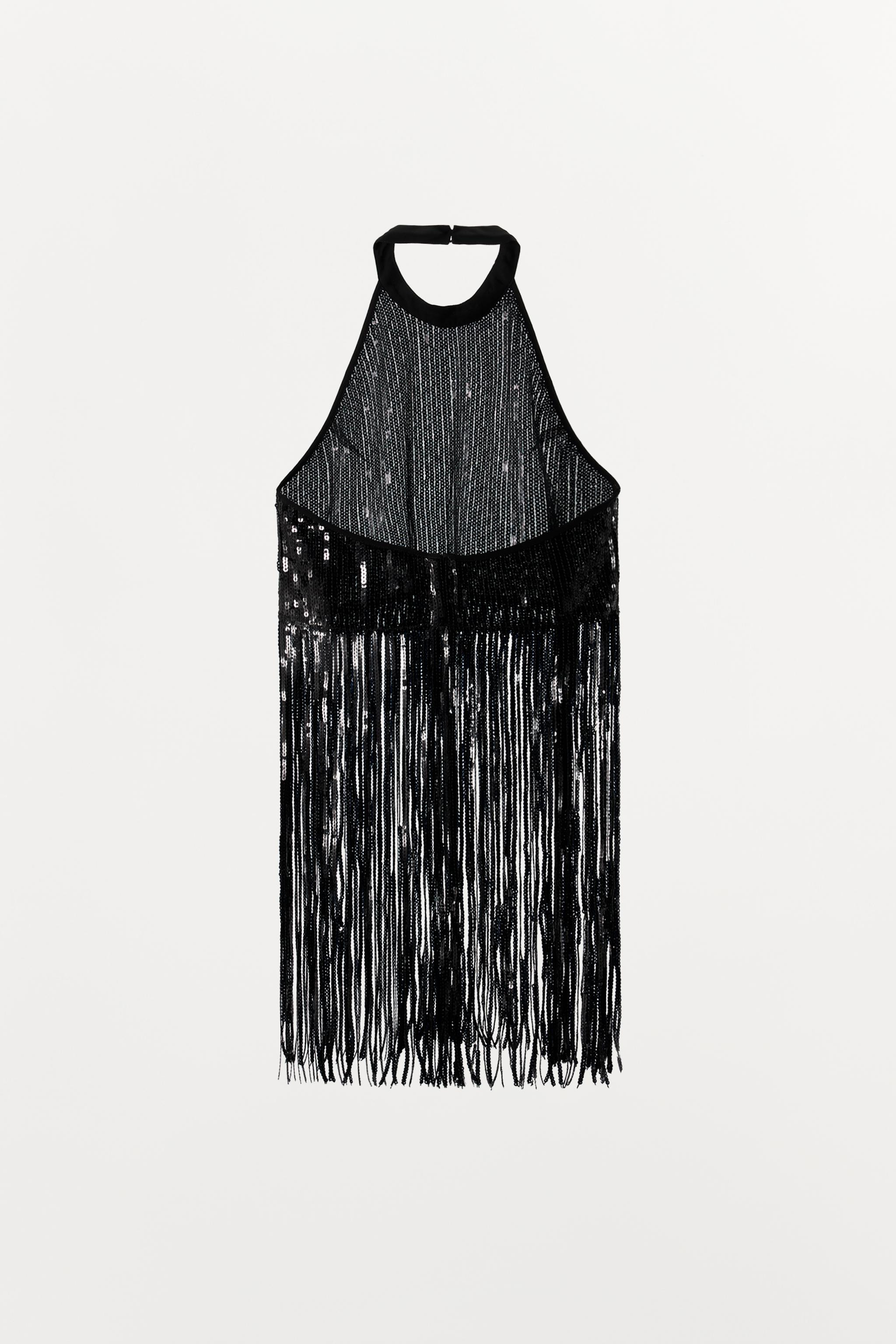 SEQUIN FRINGE HALTER TOP | Zara US