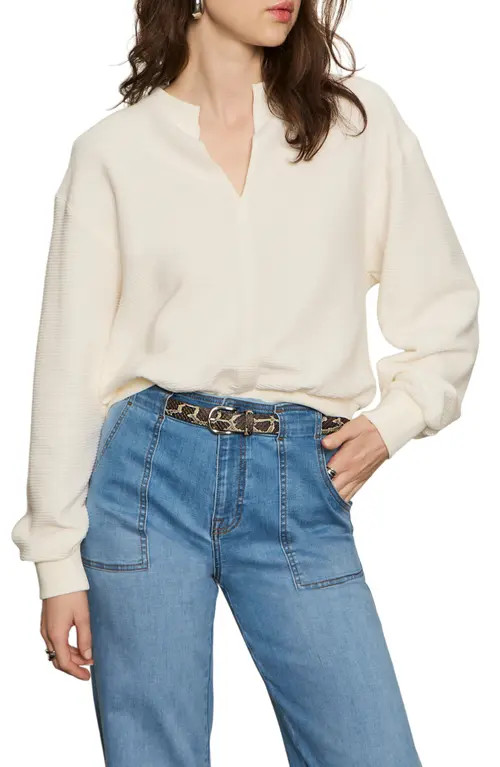 Sanctuary Split Neck Cotton Blend Rib Top in Chalk White at Nordstrom, Size X-Large | Nordstrom