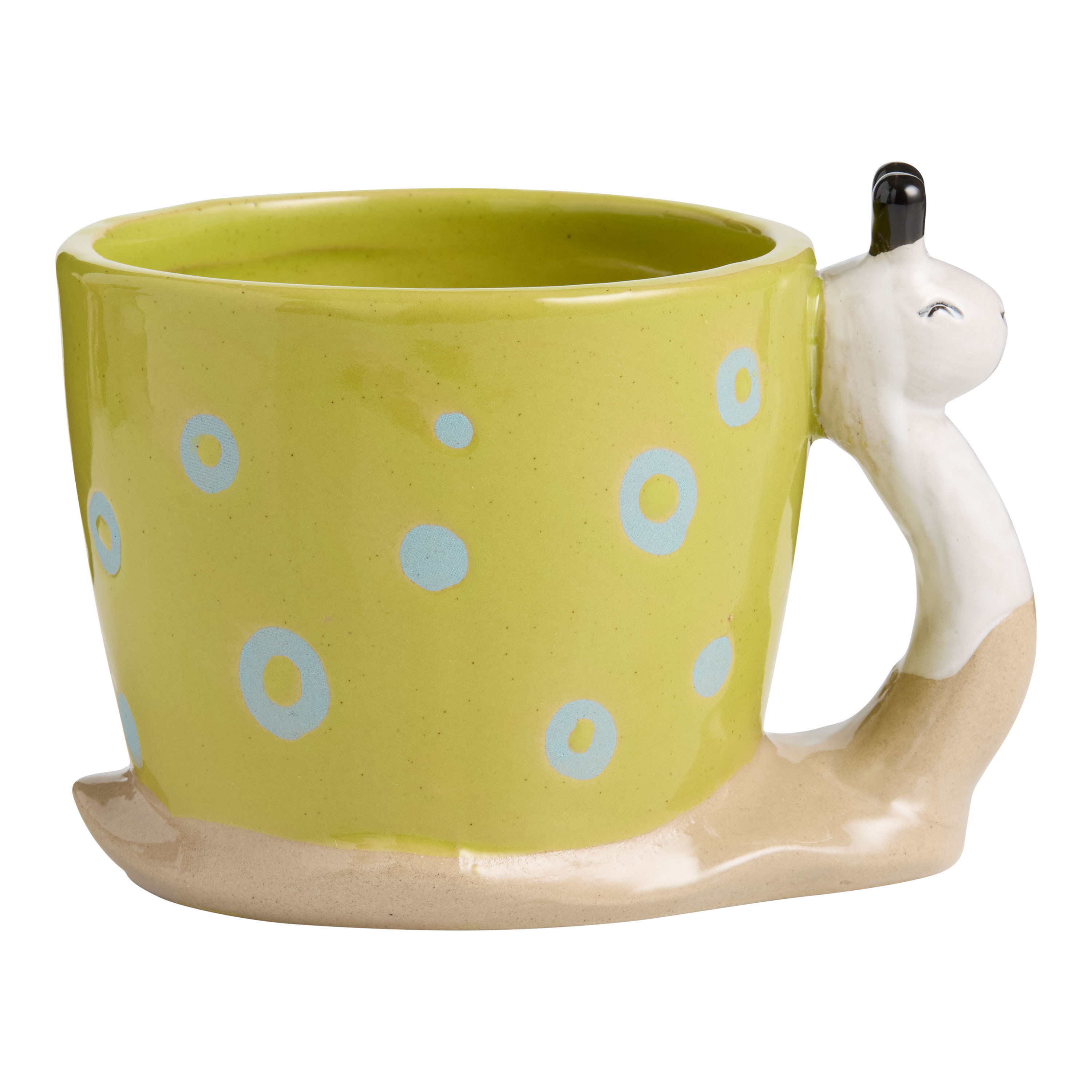 Green and Blue Dot Hand Painted Snail Figural Ceramic Mug | World Market