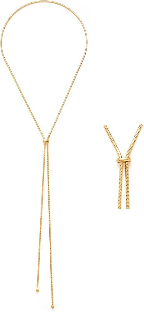 FAMARINE Gold Necklace for Women, Dainty Gold Long Necklaces 14k Gold/Silver Plated Lariat Neckla... | Amazon (US)