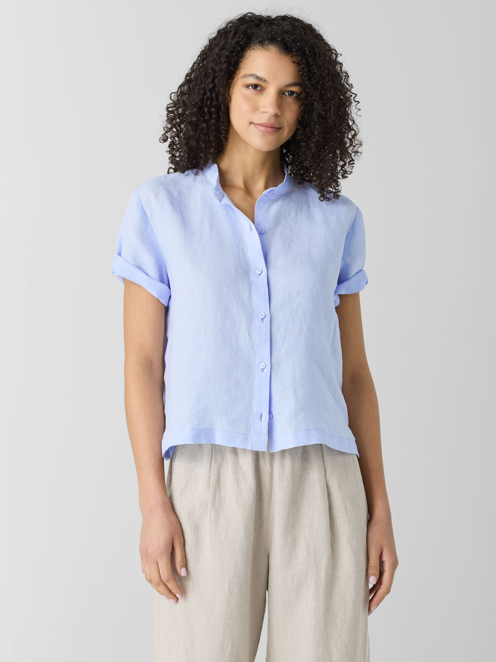 Organic Handkerchief Linen Band Collar Shirt | Eileen Fisher