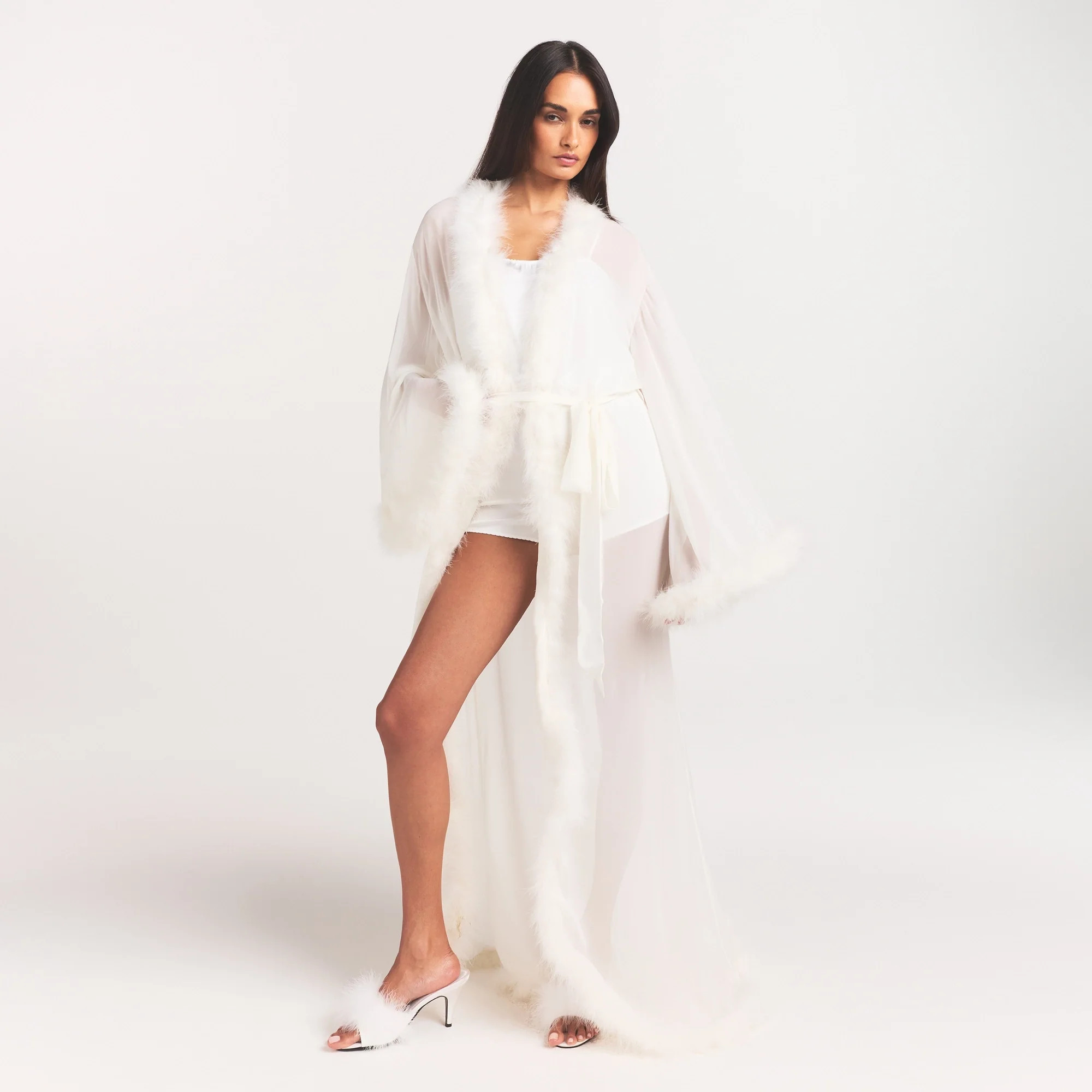 SKIMS Bridal Sleep Feather Trim Long Robe | White | 3XL | SKIMS (US)