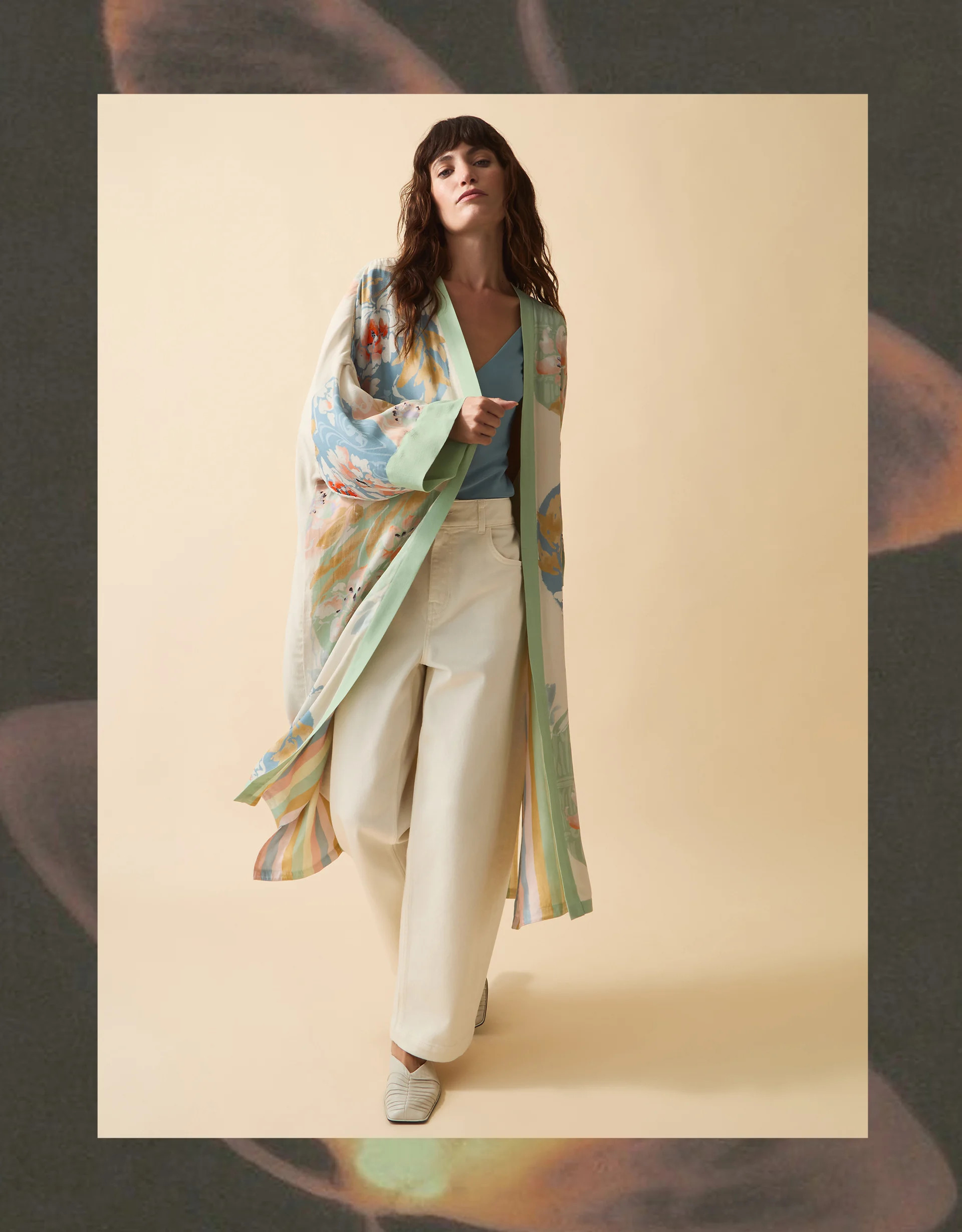 Clemence Amelie Floral Long Kimono Cream | Monsoon (UK)
