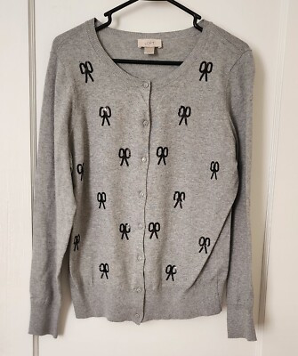 Ann Taylor LOFT Cardigan Sweater Button Down Long Sleeve Sequin Bows Gray Large  | eBay | eBay US
