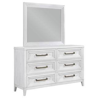 Marielle Distressed White 6-drawer 64 in. Dresser with Mirror | The Home Depot