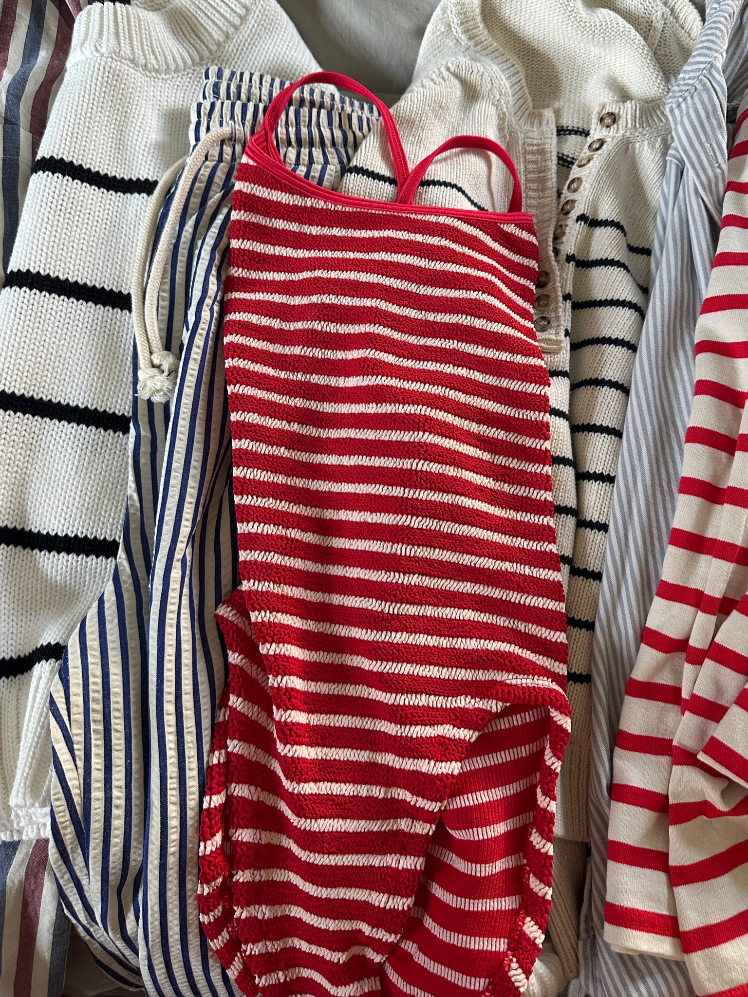 Striped pants - medium
Sezane Max shirt - tts or size down one - runs big

Sezane sweater - tts or size up one
If inbetween 

Quince sweaters true to size ( tts) 

Mariner red stripe - tts 

Swim is pamela by hunza g ( sold out ( i got mine on sale!) but try poshmark or search their others as i linked the blue stripe above. Pricey but worth the hype it seems :)

#LTKBacktoSchool #LTKSaleAlert #LTKSeasonal