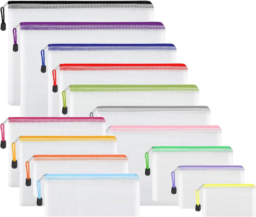 EOOUT 14pcs Zipper Pouches for Organizing, Mesh Zipper Pouch Bags, 8 Sizes 14 Colors Waterproof M... | Amazon (US)