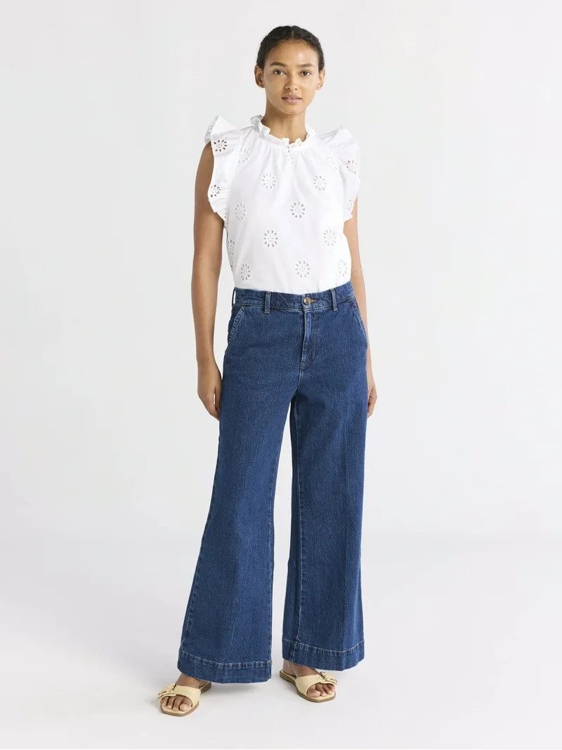 Free Assembly's Women's Wide Leg Trouser Jeans, 28", 30", and 32" Inseams, Sizes 0-18 | Walmart (US)