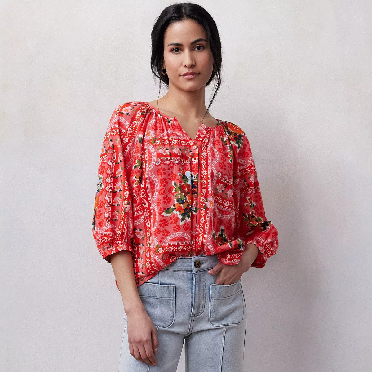 Women's LC Lauren Conrad Raglan Sleeve Button Front Top | Kohl's