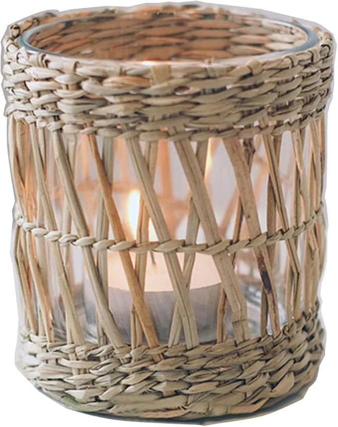 Wicker Woven Tea Light Candle Holder, Decorative Handcraft Rattan Woven Votive Candle Holder, Rus... | Amazon (US)