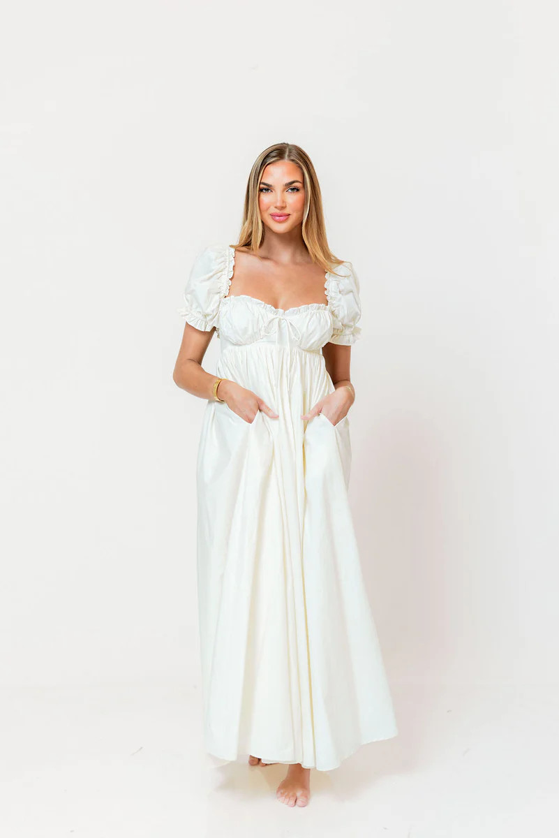 Olivia 100% Cotton Maxi Dress in Cream - Bump Friendly | Worth Collective