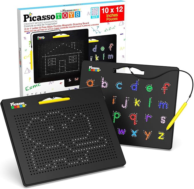 PicassoTiles 2-in-1 Magnetic Drawing Board Toy 12x10 inch Large Magnet Bead Tablet Pad with 2 Fac... | Amazon (US)