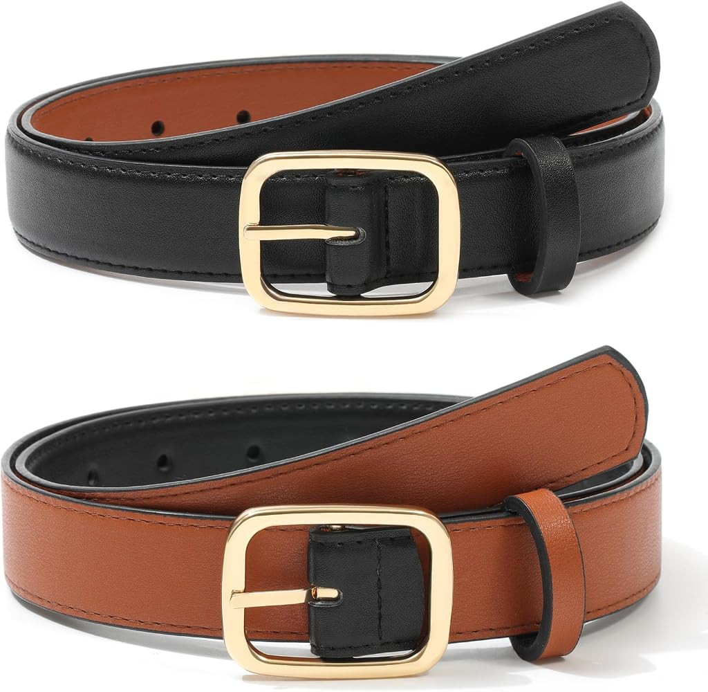 Kajeer Reversible Belts for Women, Two-in-One PU Leather Womens Belts for Jeans with Golden Buckl... | Amazon (US)