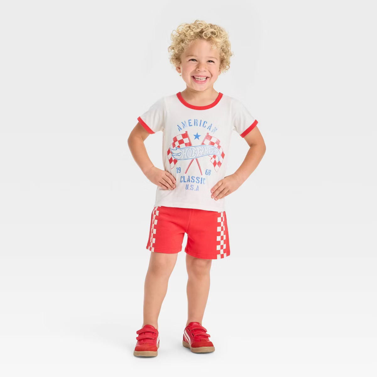Toddler Boys' 2pc Hot Wheels Americana Short Sleeve T-Shirt and Shorts Set - Red/White | Target