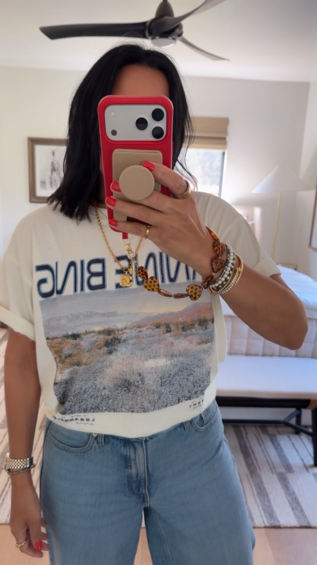 T-shirt size medium (it is oversized), jeans size 8 (size down if you are between sizes. 

#LTKootd #LTKOver40