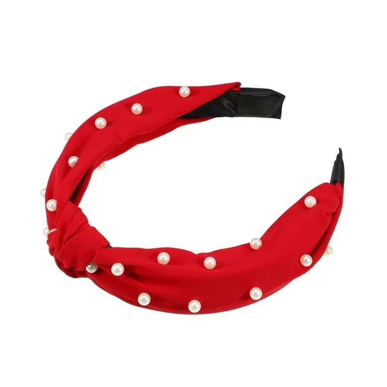 Unique Bargains 1 Pcs Satin Knotted Pearl Headband Hairband for Women Red 1.1 Inch Wide | Walmart (US)