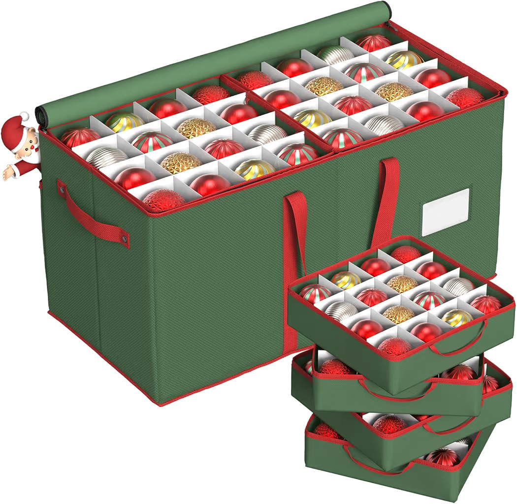 Christmas Ornament Storage Box with 8 Trays, Christmas Storage Container for 128-3'' Holiday Orna... | Amazon (US)