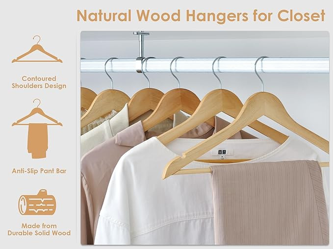 StorageWorks Wooden Coat Hanger, Wood Clothes Hangers 30 Pack, Natural Wood Color, Natural Wood H... | Amazon (US)