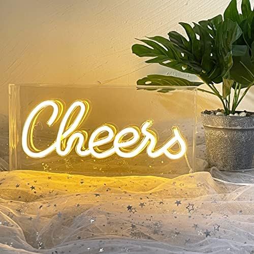 Cheers Sign Neon Sign Light Acrylic Light Box for Desktop Decor Home Bar Sign Neon Decor Cheers LED  | Amazon (US)