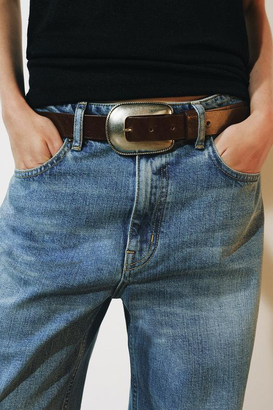 Zara - 100% Leather Metallic Buckle Belt - Chocolate - 32 (Us 32) - Woman | Zara US
