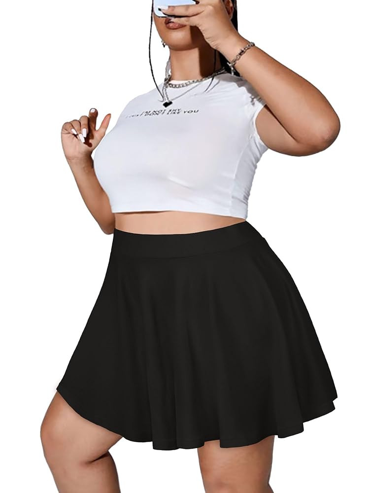 JOELLYUS Plus Size Skirts for Women Summer Pleated Mini Skirt Casual Flowy High Waisted Womens Sh... | Amazon (US)