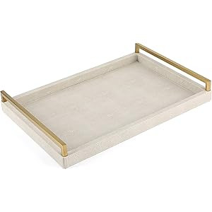 WV Ivory Faux Shagreen Decorative Tray PU Leather with Brushed Gold Stainless Steel Handle for Coffe | Amazon (US)