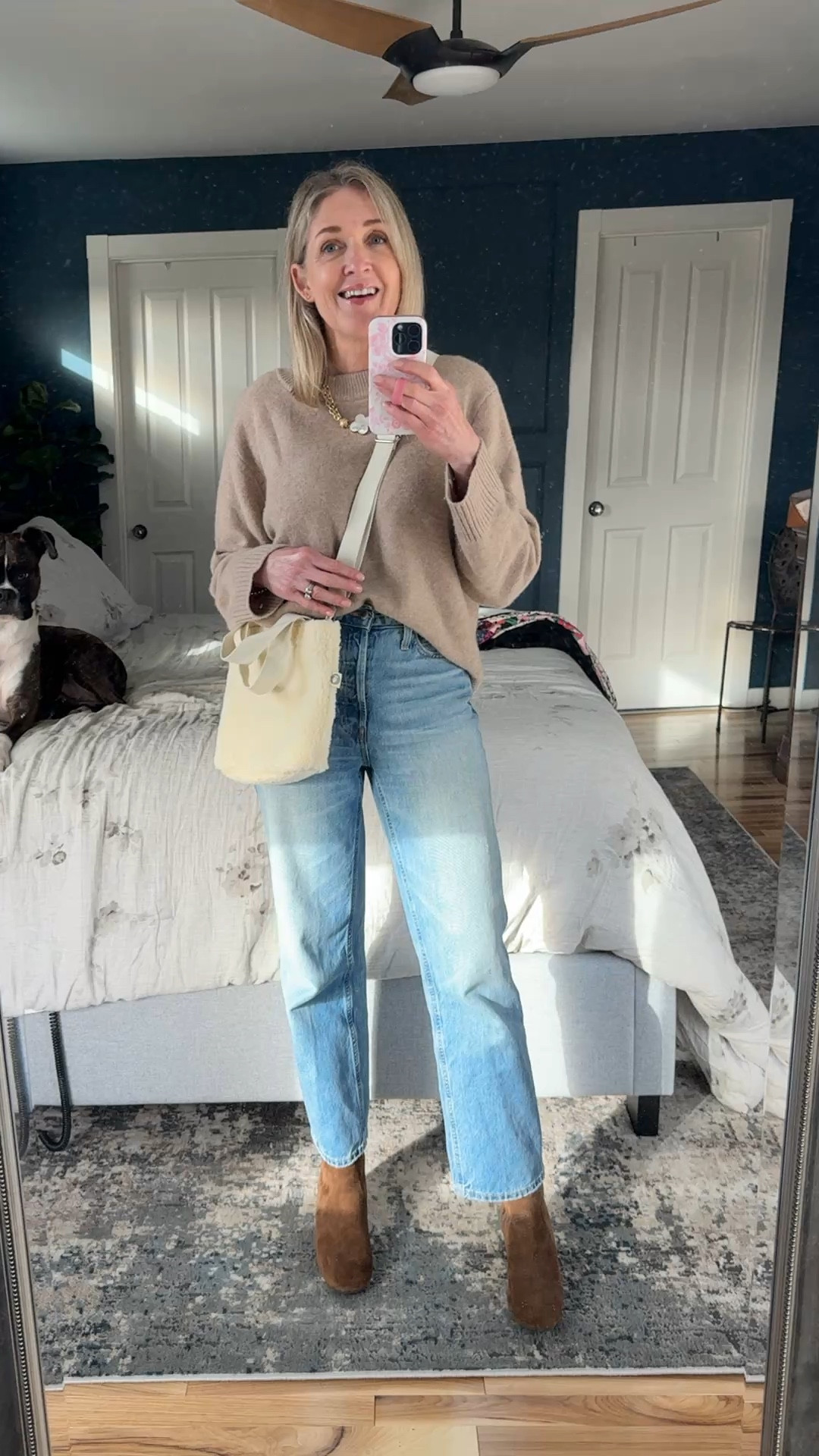 Cold weather outfit idea. Love this cozy mix of textures.

Quince sweater size S
Everlane Way High Jeans size 25

✨Quilted Koala Sherpa crossbody use code JILL20 for 20% off!

Gentle Souls by Kenneth Cole suede bootie true to size and unbelievably comfortable!
.

#LTKSeasonal #LTKOver40 #LTKWatchNow