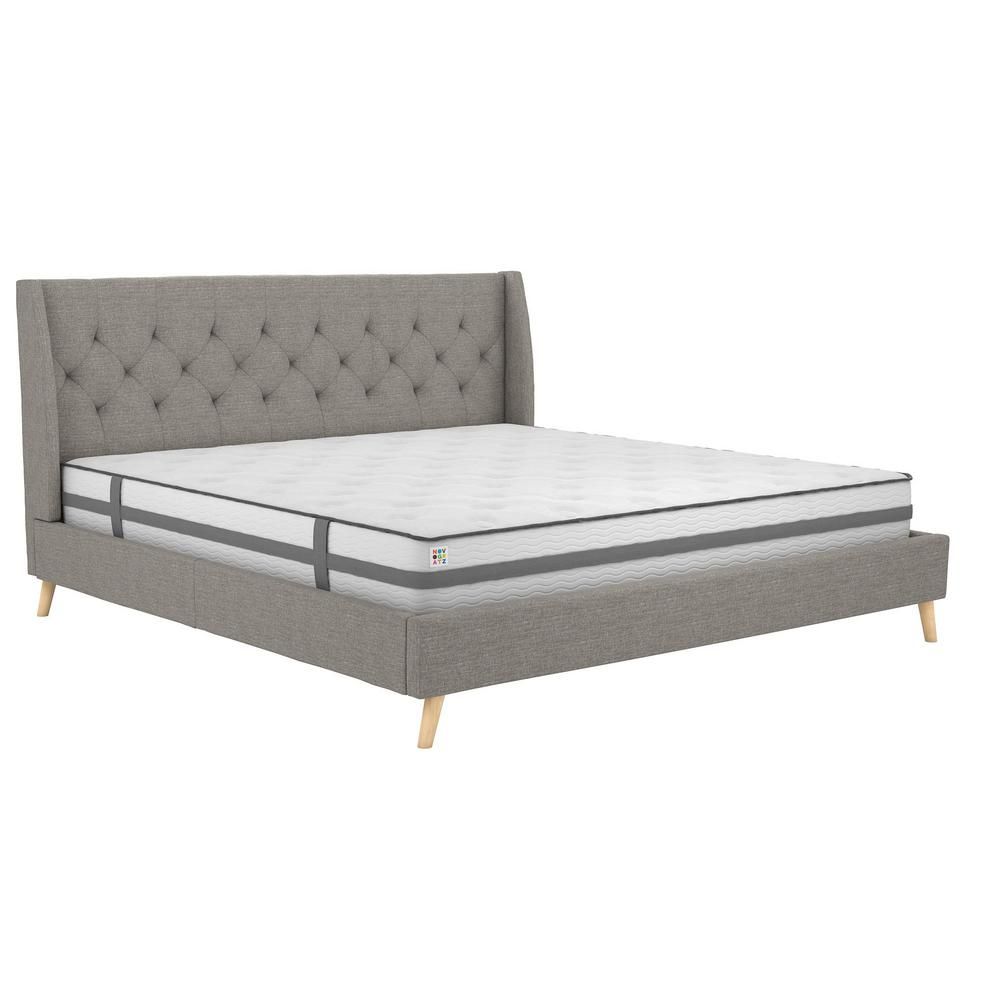 Novogratz Her Majesty Gray Linen King Bed Frame | The Home Depot
