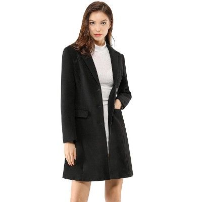 Allegra K Women's Notched Lapel Single Breasted Long Sleeves Winter Overcoat | Target