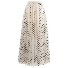 My Secret Garden Tulle Maxi Skirt in Cream Dots | Chicwish