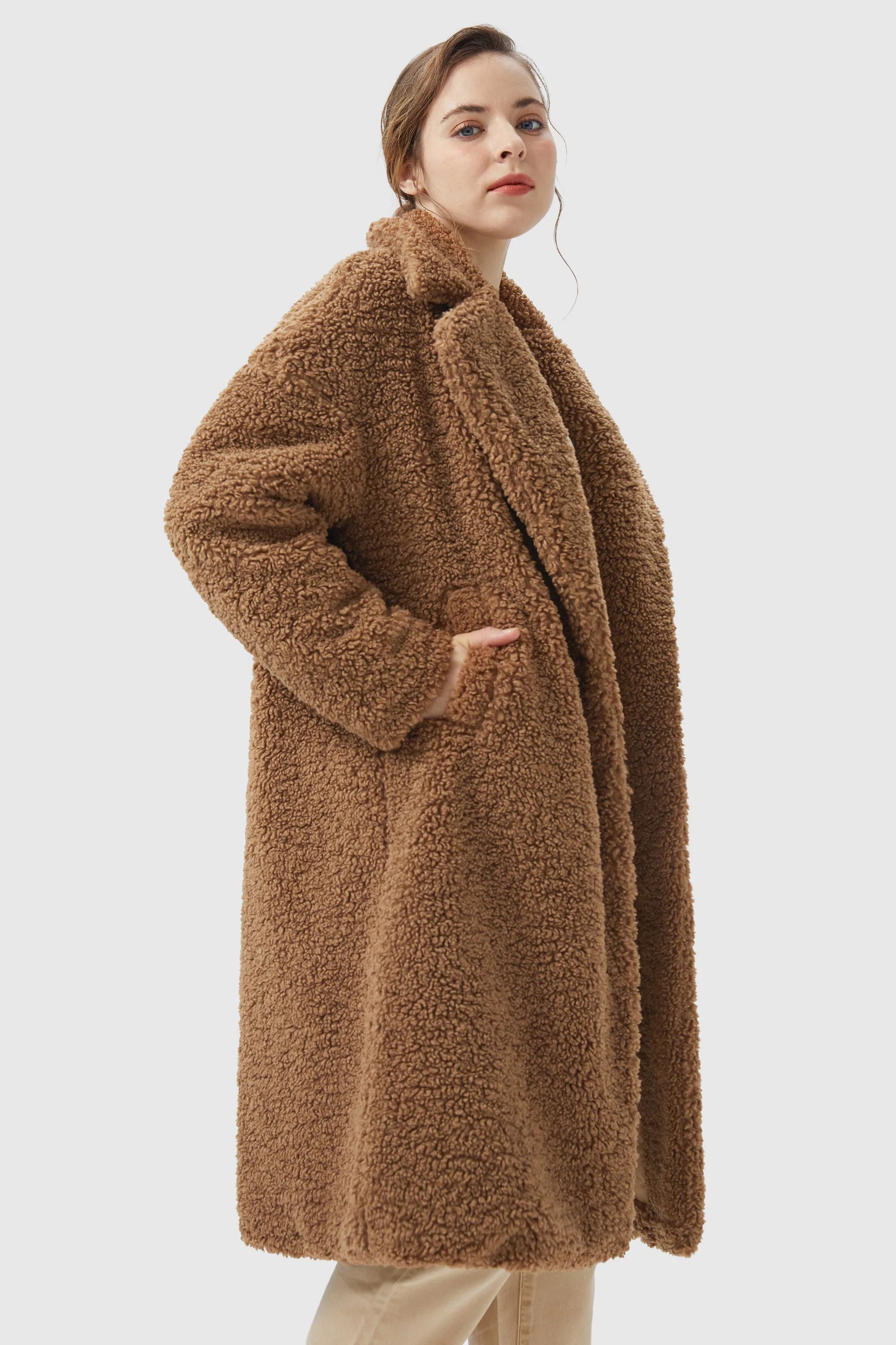 Knee Length Fuzzy Fleece Lapel Down Coat | Orolay