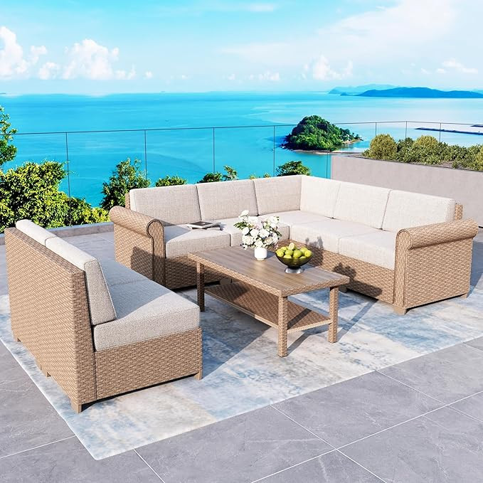 Patio Furniture Set 8 Piece, Wicker Rattan Sectional Sofa Couch with 5.5" Thick Waterproof Cushio... | Amazon (US)