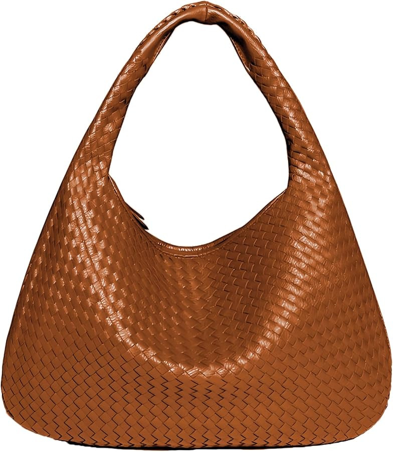 Womens Leather Woven Handbag, Tote Bags Top Handle Satchel Handbags, Large Hobo Tote Bag with Zip... | Amazon (US)
