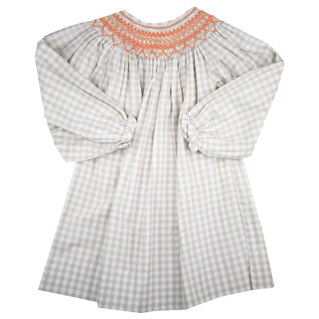 Autumn Khaki Gingham Smocked Dress | The Bella Bean